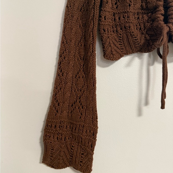 Francesca’s Women’s Chocolate Knit Boho Fairy Crop Top - Picture 2 of 7